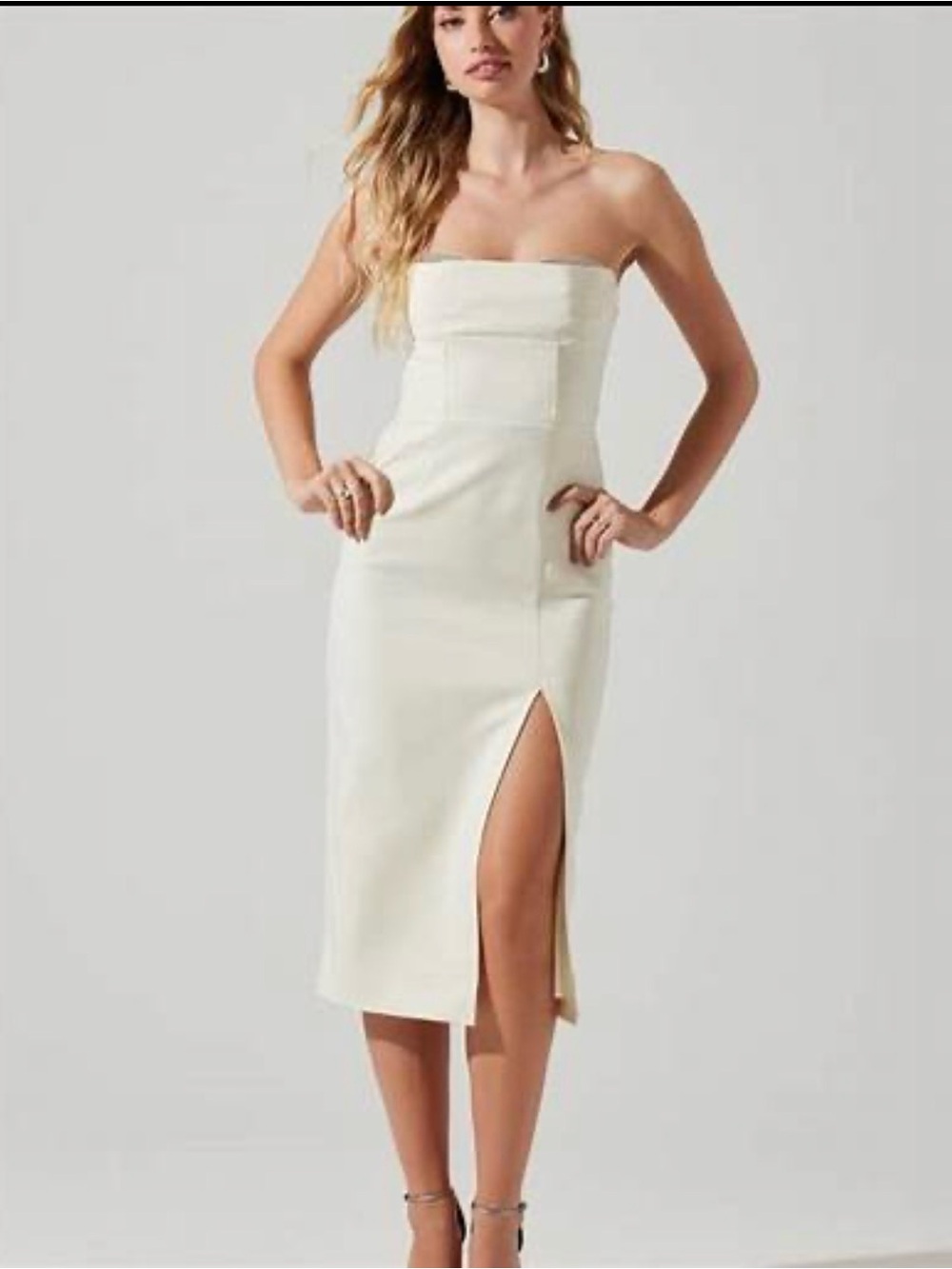 Astr Red Melanie Embellished Corset Midi Dress with Side Slit
